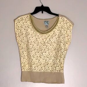 Tabitha Anthro Floral lace sleeveless wool cashmere blend petal bead pullover
